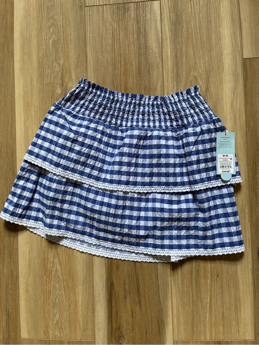 NWT Cat & Jack Gingham Tiered Skirt with Lace Trim